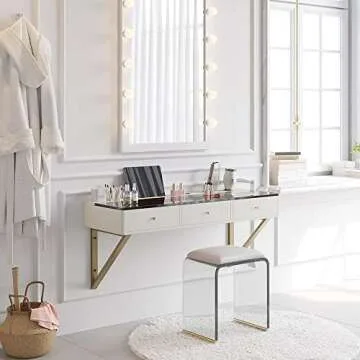 homary Floating Makeup Vanity with Drawers, Modern White Beauty Station Wall Mounted Dressing Table ...