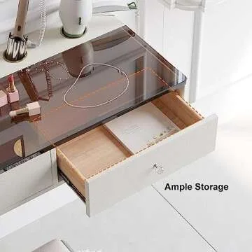 homary Floating Makeup Vanity with Drawers, Modern White Beauty Station Wall Mounted Dressing Table with Tempered Glass Top