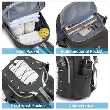 G4Free Lightweight Pickleball Bag, Pickleball Backpack for Men and Women, Adjustable Padel Bag Fits 2 to 4 Paddles, Shoulder Daypack for Sports(Dark Grey)