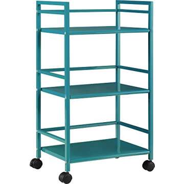 Ameriwood Home Marshall 3 Shelf Metal Rolling Utility Cart, Teal
