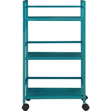 Ameriwood Home Marshall 3 Shelf Metal Rolling Utility Cart, Teal
