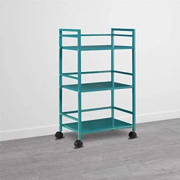 Ameriwood Home Marshall 3 Shelf Metal Rolling Utility Cart, Teal