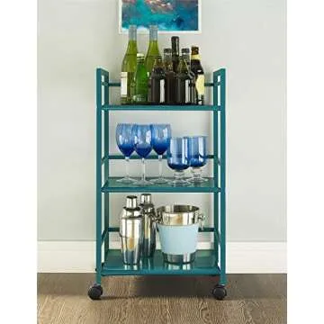 Ameriwood Home Marshall 3 Shelf Metal Rolling Utility Cart, Teal