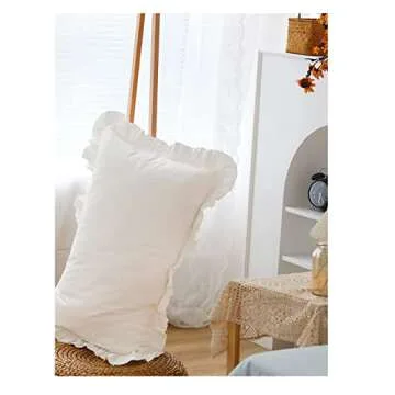 White Pillow Cases Set of 2 Pillow Shams Standard Size Cute Cotton Microfiber Envelope Pillowcase Ruffle Pillow Covers Soft Polyester Pillow Sheets for Bed Bedding Decoration Home Paris Decor 26"x20"