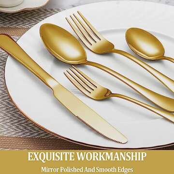 30 Pcs Gold Silverware Set Service for 6, Premium Stainless Steel Flatware Set, Cutlery Utensil Set, Durable Home Kitchen Eating Tableware Set, Include Fork Knife Spoon Set, Dishwasher Safe