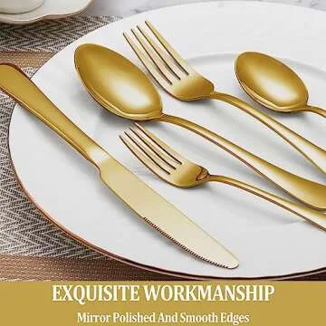 30 Pcs Gold Silverware Set Service for 6, Premium Stainless Steel Flatware Set, Cutlery Utensil Set, Durable Home Kitchen Eating Tableware Set, Include Fork Knife Spoon Set, Dishwasher Safe