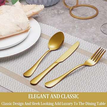 30 Pcs Gold Silverware Set Service for 6, Premium Stainless Steel Flatware Set, Cutlery Utensil Set, Durable Home Kitchen Eating Tableware Set, Include Fork Knife Spoon Set, Dishwasher Safe