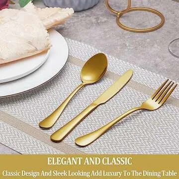 30 Pcs Gold Silverware Set Service for 6, Premium Stainless Steel Flatware Set, Cutlery Utensil Set, Durable Home Kitchen Eating Tableware Set, Include Fork Knife Spoon Set, Dishwasher Safe