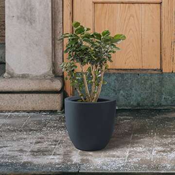 Kante 13.4" Dia Round Concrete Planter, Large Outdoor Modern Indoor Decorative Plant Pots with Drain...