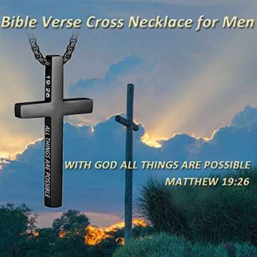 ZRAY Cross Necklace for Men Inspirational Bible Verse Cross Pendant Stainless Steel Cross Chain 22+2...