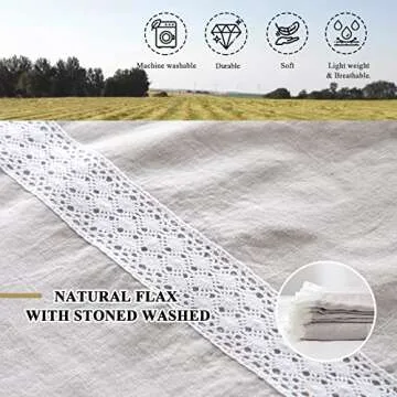 Simple&Opulence 100% Linen Duvet Cover Set (88"x92") Floral Flax Queen Size, Shabby Chic Ruffle Edge Lace Insert Decoration, 3 Pcs Farmhouse Bedding-1 Comforter Cover 1 Pillow Shams, Floral Grey