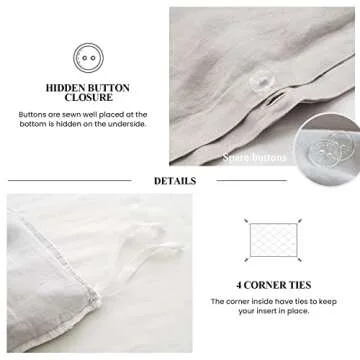 Simple&Opulence 100% Linen Duvet Cover Set (88"x92") Floral Flax Queen Size, Shabby Chic Ruffle Edge Lace Insert Decoration, 3 Pcs Farmhouse Bedding-1 Comforter Cover 1 Pillow Shams, Floral Grey