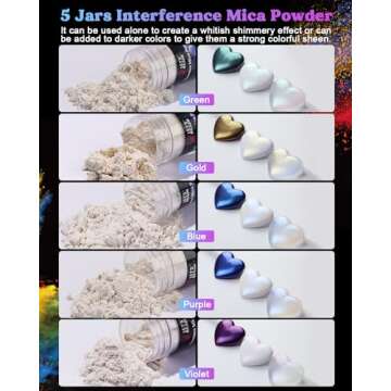 LET'S RESIN 60 Colors Mica Powder,Natural Pearlescent Pigment Powder for Epoxy Resin/UV Resin for Candle Making, Resin Dye, Painting, Bath Bombs, Art Crafts