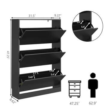 Boonatu Shoe Cabinets for Entryway, Shoe Storage Cabinet with 3 Flip Drawers, Shoes Cabinet for Entr...