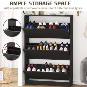 Boonatu Shoe Cabinets for Entryway, Shoe Storage Cabinet with 3 Flip Drawers, Shoes Cabinet for Entryway Slim Space (Black, 31.5 * 9.25 * 47.2 inch)