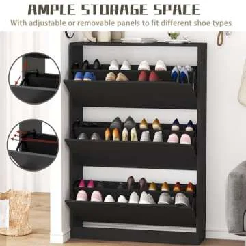 Boonatu Shoe Cabinets for Entryway, Shoe Storage Cabinet with 3 Flip Drawers, Shoes Cabinet for Entryway Slim Space (Black, 31.5 * 9.25 * 47.2 inch)