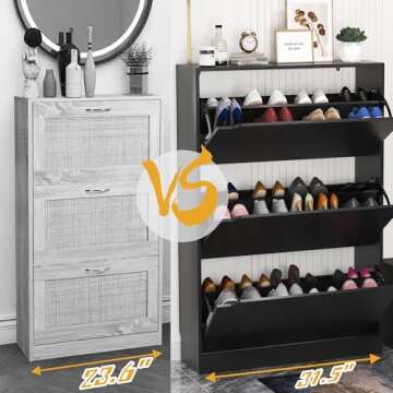 Boonatu Shoe Cabinets for Entryway, Shoe Storage Cabinet with 3 Flip Drawers, Shoes Cabinet for Entryway Slim Space (Black, 31.5 * 9.25 * 47.2 inch)