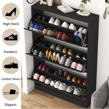 Boonatu Shoe Cabinets for Entryway, Shoe Storage Cabinet with 3 Flip Drawers, Shoes Cabinet for Entryway Slim Space (Black, 31.5 * 9.25 * 47.2 inch)