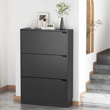 Boonatu Shoe Cabinets for Entryway, Shoe Storage Cabinet with 3 Flip Drawers, Shoes Cabinet for Entryway Slim Space (Black, 31.5 * 9.25 * 47.2 inch)