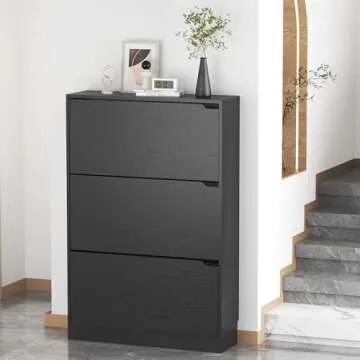 Boonatu Shoe Cabinets for Entryway, Shoe Storage Cabinet with 3 Flip Drawers, Shoes Cabinet for Entryway Slim Space (Black, 31.5 * 9.25 * 47.2 inch)