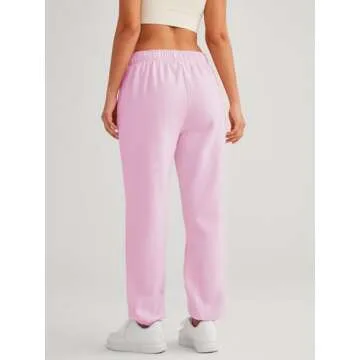 AUTOMET Women’s Winter Casual Baggy Fleece Lined Sweatpants Fashion High Waisted Joggers Pants Athletic Clothes with Pockets Pink M