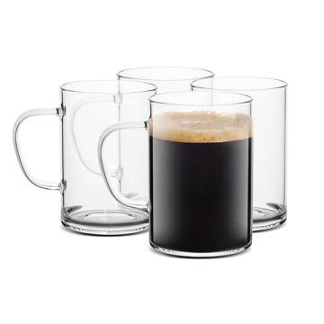 LUXU Glass Coffee Mugs 16 oz,Set of 4 Large Glass Coffee Cups Clear Tea Cups,Cute Coffee Bar Accesso...