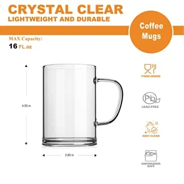 LUXU Flat Bottom Glass Coffee Mugs Set of 4 Elegant Design