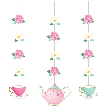 Floral Tea Party Hanging Decorations - 3 Count, 32 Inch