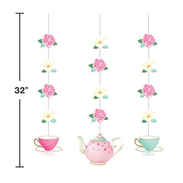 Floral Tea Party Hanging Decorations - 3 Count, 32 Inch