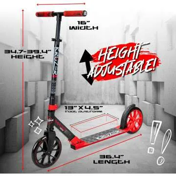 Madd Gear Metro 200 Folding Adult & Teen Scooter - Adjustable, Lightweight, 2-Wheel Commuter Scooter with Large Smooth Rolling Wheels