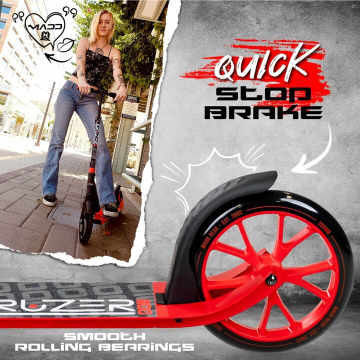 Madd Gear Metro 200 Folding Adult & Teen Scooter - Adjustable, Lightweight, 2-Wheel Commuter Scooter with Large Smooth Rolling Wheels