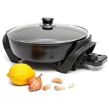 Moss & Stone Round Nonstick Electric Skillet With Lid, Aluminum 12 Inch Electric Frying Pan, 2 Layer...