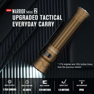 OLIGHT Warrior Mini2 Tactical Flashlight: 1750 Lumens Compact EDC Light