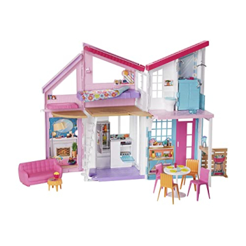 Barbie Doll House Playset, Malibu House with 25+ Themed Furniture & Accessories, 6 Rooms Including 2...