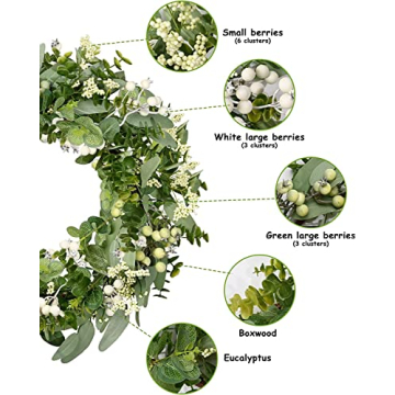 Vlorart Handmade Green Eucalyptus Wreath for All Year