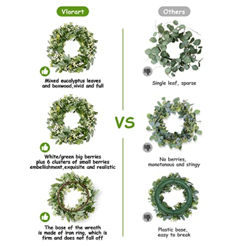 Vlorart Handmade Green Eucalyptus Wreath for All Year