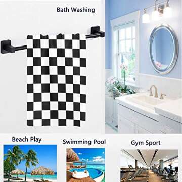 Naanle Simple Style Black and White Racing and Checkered Pattern Soft Absorbent Large Hand Towels Mu...