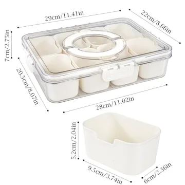 Amzcku Divided Serving Tray with Lid and Handle - Snackle Box Charcuterie Container for Portable Snack Platters - Clear Organizer for Candy, Fruits, Nuts, Snacks - Perfect for Party, Entertaining