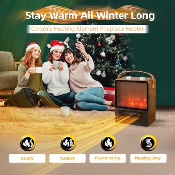 1500W Mini Electric Fireplace Heater, Portable and Quiet