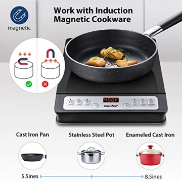 COMFEE 1800W Digital Induction Cooktop Timer Auto Shut Off