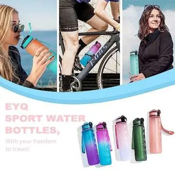 EYQ 32 oz Water Bottle with Time Marker, Carry Strap, Leak-Proof Tritan BPA-Free, Ensure You Drink Enough Water for Fitness, Gym, Camping, Outdoor Sports