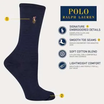 Polo Ralph Lauren Women's Classic Embroidered Pony Crew Socks-3 Pair Pack-Soft Lightweight Cotton Comfort, Black Assorted, 9-11