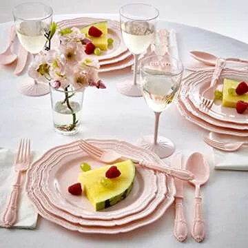 CountrySide Vintage Embossed Blush Plastic Dessert Plates - 20 Count Heavy Duty Dinner Set, 7.5" Fin...