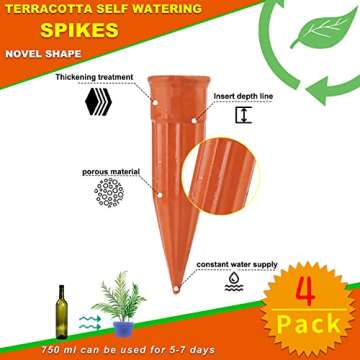 TKSCUSR Self Watering Spikes - 4 Pack Terracotta Plant Devices