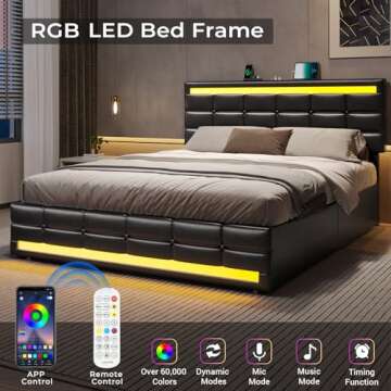 ADORNEVE Queen Bed Frame with LED Lights and Storage