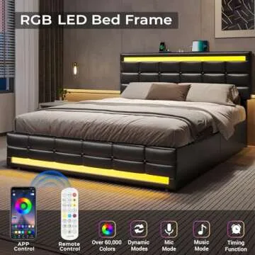 ADORNEVE Queen Bed Frame with LED Lights and Storage