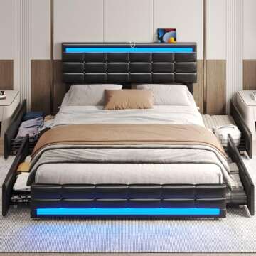 ADORNEVE Queen Bed Frame with LED Lights and Storage