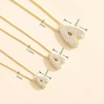 KissYan Bubble Letter Necklace, 14K Gold Plated Balloon Initial Pendant Box Chain Necklace Dainty Pave CZ Jewelry Gift for Women(15mm L)