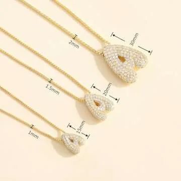 KissYan Bubble Letter Necklace, 14K Gold Plated Balloon Initial Pendant Box Chain Necklace Dainty Pave CZ Jewelry Gift for Women(15mm L)