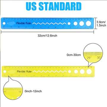 30CM/12inch Unbreakable Clear Rulers Double Scale Bendable Flexible Rubber Rulers Transparent Shatte...